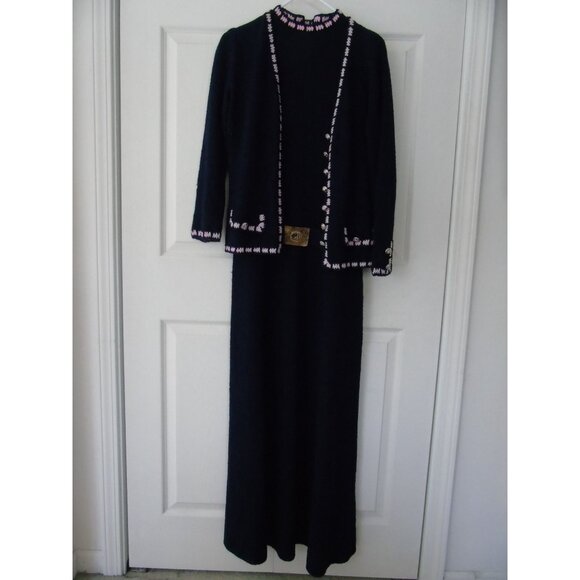 Vintage 1970's Maxi Suit St. John Knits Saks Fifth Avenue Navy & Pink 3 Piece Si - Picture 1 of 10